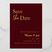 ブルゴーニュシンプルーの書道の写真日付を保存 箔招待状 (正面)