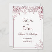 ブルゴーニュシンプルーピンク白フローラ 招待状 (正面)