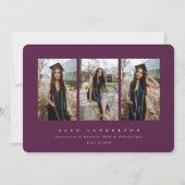 ブルゴーニュシンプルーモダンのトリプル写真卒業 案内状 (正面)