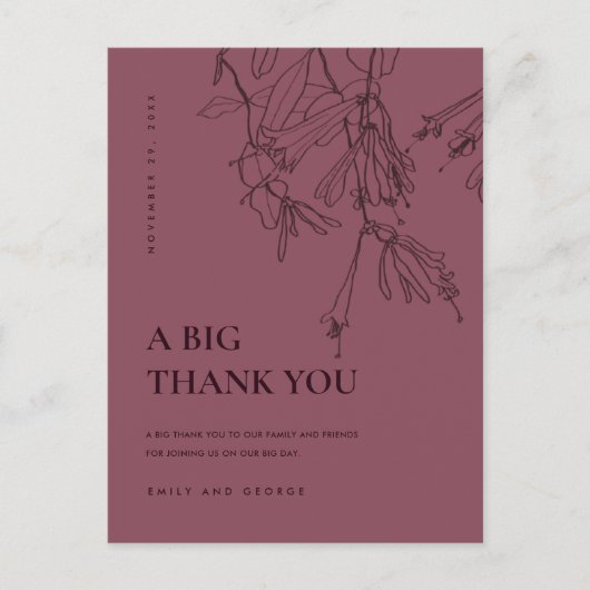 ブルゴーニュスケッチフローラ結婚の感謝 案内ポストカード (正面)