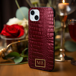ブルゴーニュスタイリッシュワニ革ルックモノグラム iPhone 15 MINIケース