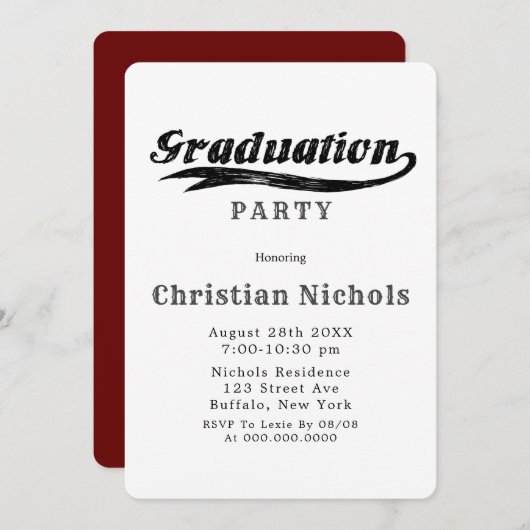 ブルゴーニュスポーツタイポグラフィ卒業党インビタ 招待状 (正面/裏面)