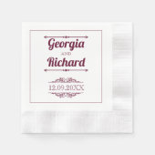 ブルゴーニュタイポグラフィとヴィンテージ結婚元素の 縁ありカクテルナプキン (正面)