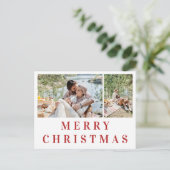 ブルゴーニュタイポグラフィメリークリスマスフォトコラージュ ポストカード (スタンド正面)