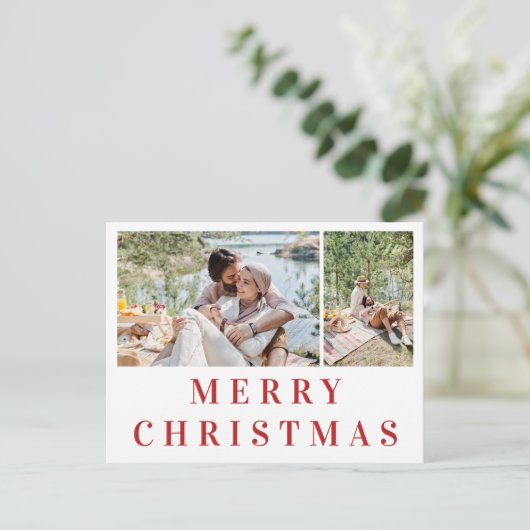 ブルゴーニュタイポグラフィメリークリスマスフォトコラージュ ポストカード (スタンド正面)