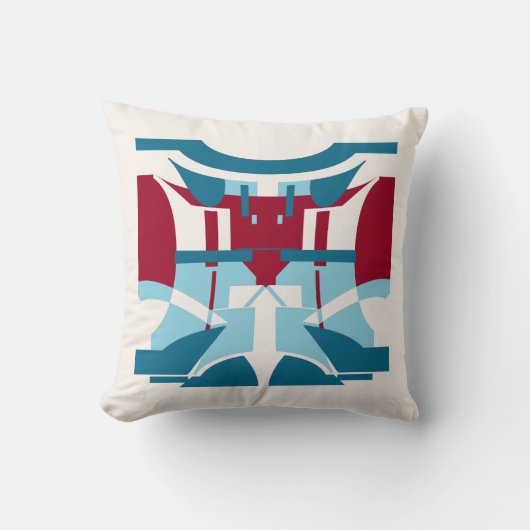 ブルゴーニュターコイズブルーホワイトサウスウエストアートルック クッション (正面)