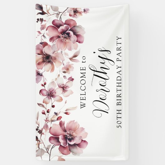ブルゴーニュダスティピンクフローラ50th誕生日へようこそ 横断幕
