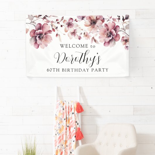 ブルゴーニュダスティピンクフローラ60th誕生日へようこそ 横断幕 (インサイチュ)