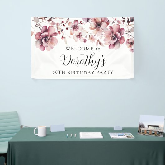ブルゴーニュダスティピンクフローラ60th誕生日へようこそ 横断幕 (トレードショー)