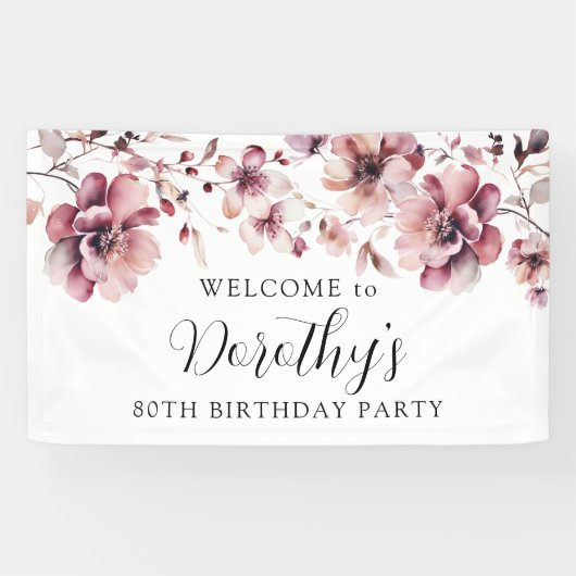 ブルゴーニュダスティピンクフローラ80th誕生日へようこそ 横断幕 (横)