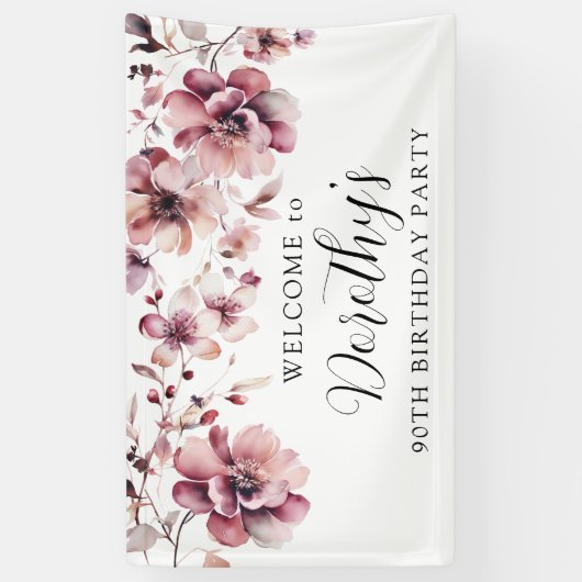 ブルゴーニュダスティピンクフローラ90th誕生日へようこそ 横断幕 (縦)