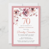 ブルゴーニュダスティー赤面ピンクフローラ70誕生日 招待状 (正面)