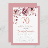 ブルゴーニュダスティー赤面ピンクフローラ70誕生日 招待状 (正面/裏面)