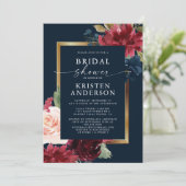 ブルゴーニュネイビーブルーフローラウォーターカラーブライダルシャワー 招待状 (スタンド正面)