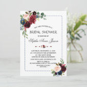 ブルゴーニュネイビーブルーフローラフレームブライダルシャワー 招待状 (スタンド正面)