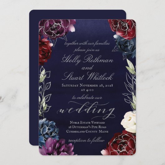 ブルゴーニュネイビー庭園の結婚式 招待状 (正面/裏面)