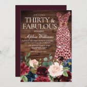 ブルゴーニュハートドレ素朴スフローラ30歳の誕生日 招待状 (正面/裏面)