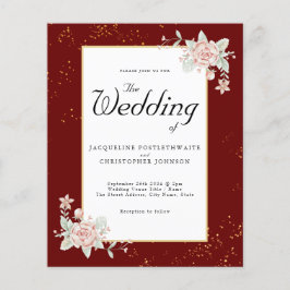 ブルゴーニュバジェット結婚式招待状ピンク牡丹 チラシ