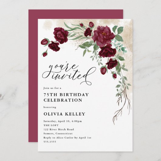 ブルゴーニュバラつる植物フローラ誕生会 招待状 (正面/裏面)