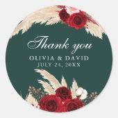 ブルゴーニュバラとパンパスグラスありがとうステッカー ラウンドシール (正面)