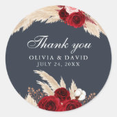 ブルゴーニュバラとパンパスグラスありがとうステッカー ラウンドシール (正面)
