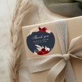 ブルゴーニュバラとパンパスグラスありがとうステッカー ラウンドシール