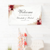 ブルゴーニュバラとパンパスグラスウェルカム結婚ズ 横断幕 (インサイチュ)