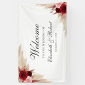 ブルゴーニュバラとパンパスグラスウェルカム結婚ズ 横断幕 (縦)