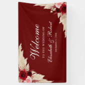 ブルゴーニュバラとパンパスグラスウェルカム結婚ズ 横断幕 (縦)