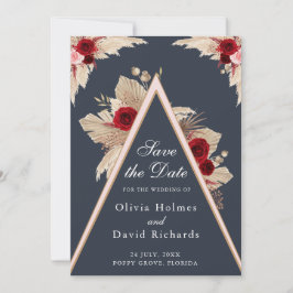 ブルゴーニュバラとパンパスグラス日付カードを保存 セーブザデート