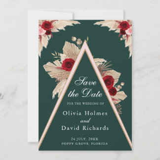 ブルゴーニュバラとパンパスグラス日付カードを保存 セーブザデート