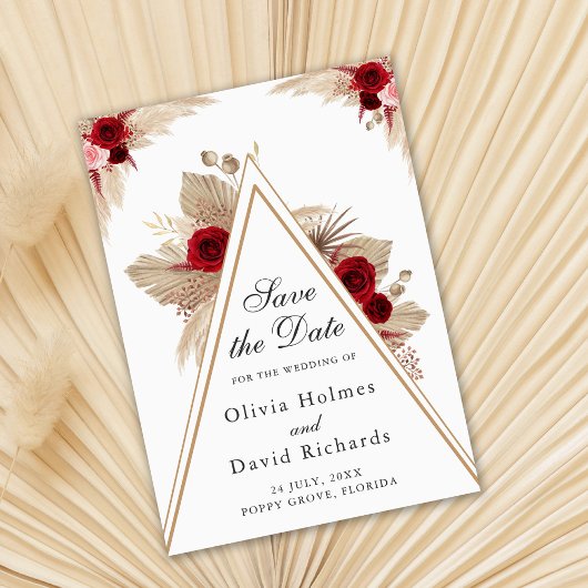 ブルゴーニュバラとパンパスグラス日付カードを保存 セーブザデート