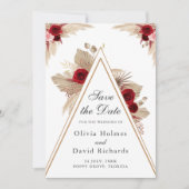 ブルゴーニュバラとパンパスグラス日付カードを保存 セーブザデート (正面)