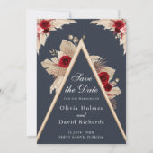 ブルゴーニュバラとパンパスグラス日付カードを保存 セーブザデート (正面)