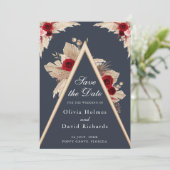 ブルゴーニュバラとパンパスグラス日付カードを保存 セーブザデート (スタンド正面)