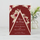 ブルゴーニュバラとパンパスグラス日付カードを保存 セーブザデート (スタンド正面)