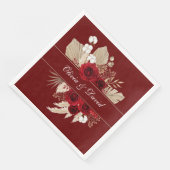 ブルゴーニュバラとパンパスグラス結婚のナプキン (コーナー)