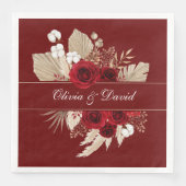 ブルゴーニュバラとパンパスグラス結婚のナプキン (正面)