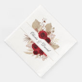 ブルゴーニュバラとパンパスグラス結婚のナプキン (コーナー)