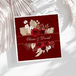 ブルゴーニュバラとパンパスグラス結婚のナプキン