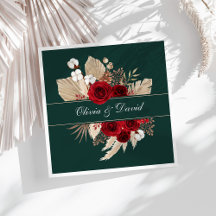 ブルゴーニュバラとパンパスグラス結婚のナプキン