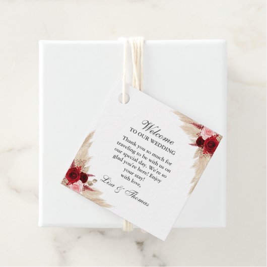 ブルゴーニュバラとパンパスグラス結婚の歓迎 フェイバータグ (インサイチュ)