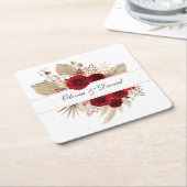 ブルゴーニュバラとパンパスグラス結婚ズ スクエアペーパーコースター (アングル)