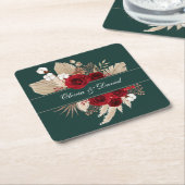 ブルゴーニュバラとパンパスグラス結婚ズ スクエアペーパーコースター (アングル)