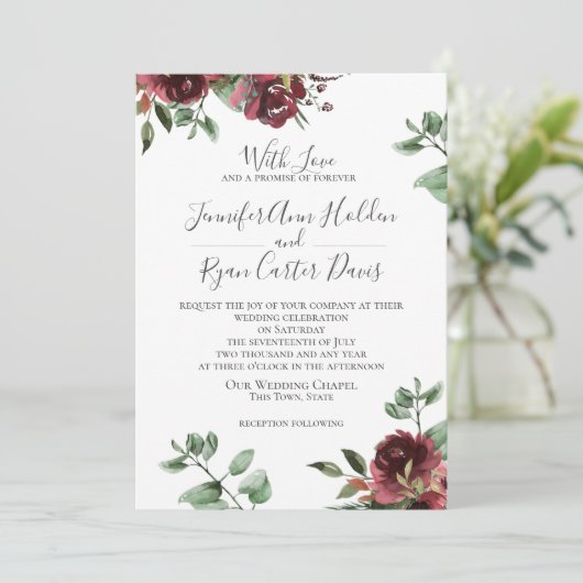 ブルゴーニュバラとユーカリ結婚プス 招待状 (スタンド正面)