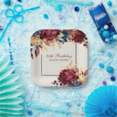 ブルゴーニュバラと海軍80誕生日 ペーパープレート (パーティー)