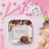 ブルゴーニュバラと海軍80誕生日 ペーパープレート (パーティー)