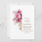 ブルゴーニュバラと金ゴールドダストエレガントな結婚式 招待状 (正面)