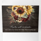 ブルゴーニュバラひまわりウッドQRコード結婚ズ 三つ折り招待状 (内部最初)