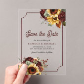 ブルゴーニュバラひまわり花結婚式デートを保存 アクリル招待状 (インサイチュ (ポータブル))